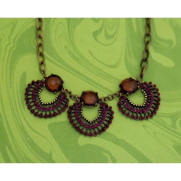 Vintage Bohemian Heart Floral Bib Necklace 18 inch - W9 - Picture 1 of 3